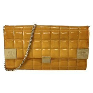 Auth CHANEL Chocolate Bar - Light Brown Patent Leather Shoulder Bag